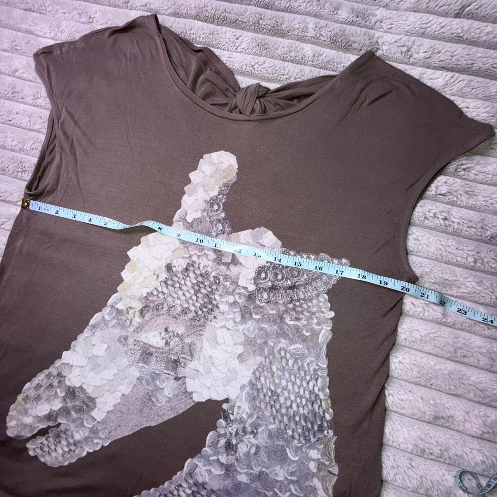 Just Cavalli Gray Brown Giraffe Graphic Tie Back Top IT 42 Womens US Medium - Picture 6 of 11